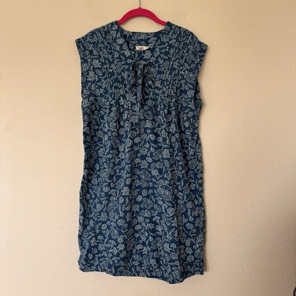 Faherty Cameo Cove Dress Navy Plains Floral Cotton Size Medium Resortwear - Picture 4 of 13